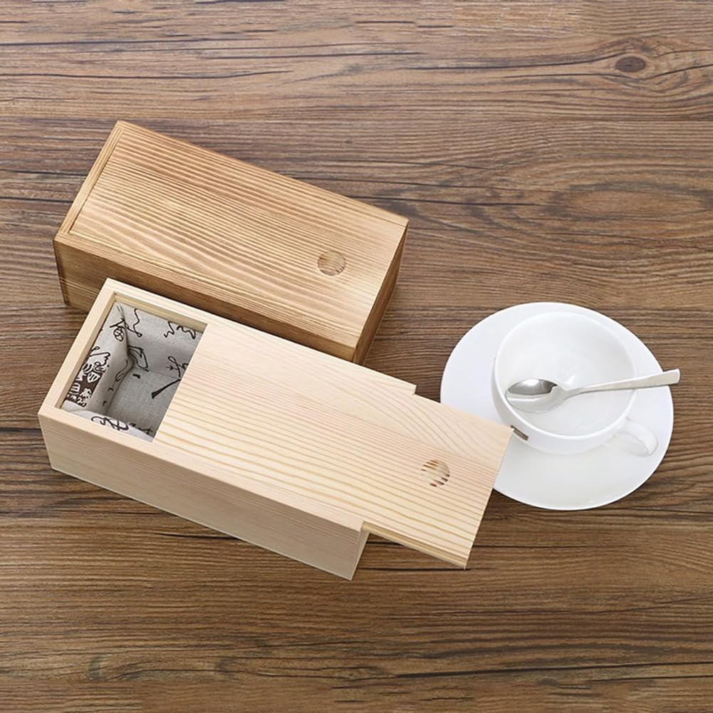 4 Pack Unfinished Wood Storage Box with Slide Lid, Vintage Keepsake Case Cards Container Small Gift Box for Art Hobbies, Fine Workmanship image number 3