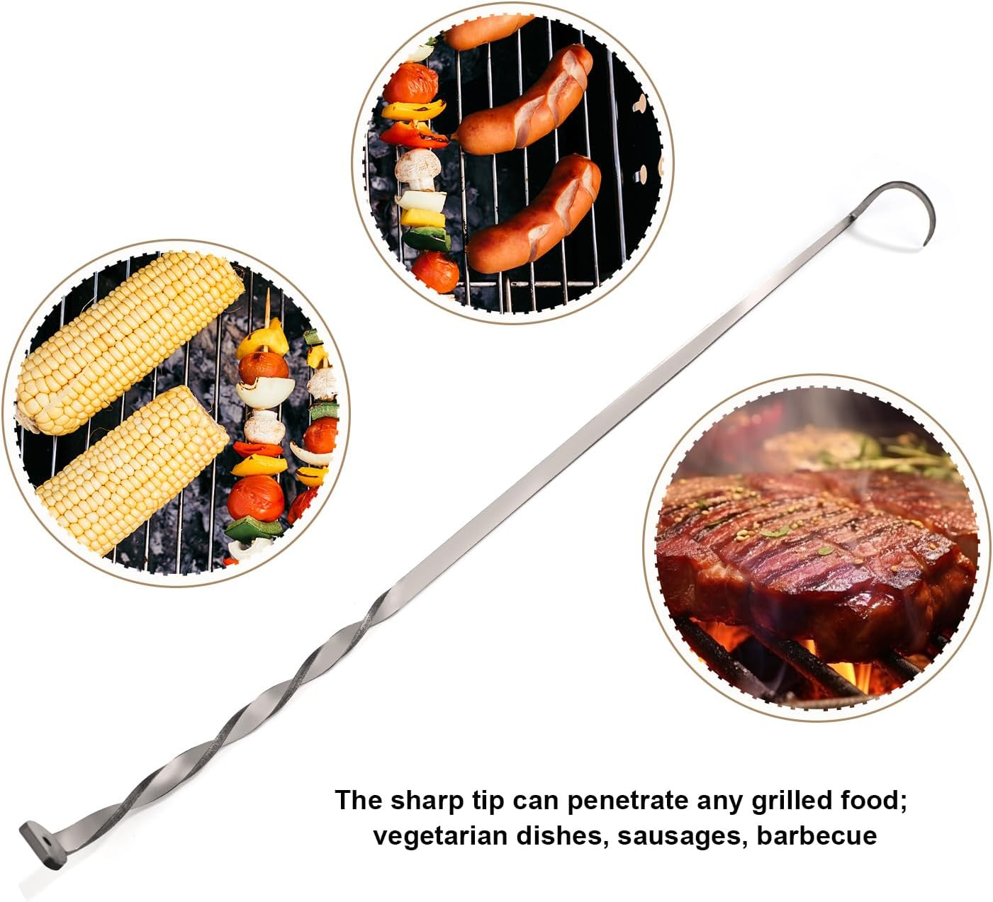 Meat Hook Flipper, Meat Flipper Hook with Rubber Tip Protective Cover Stainless Steel Meat Hooks for Grilling Meat Flippers Meat Turner Hook for Grilling Smoking Griddle image number 2