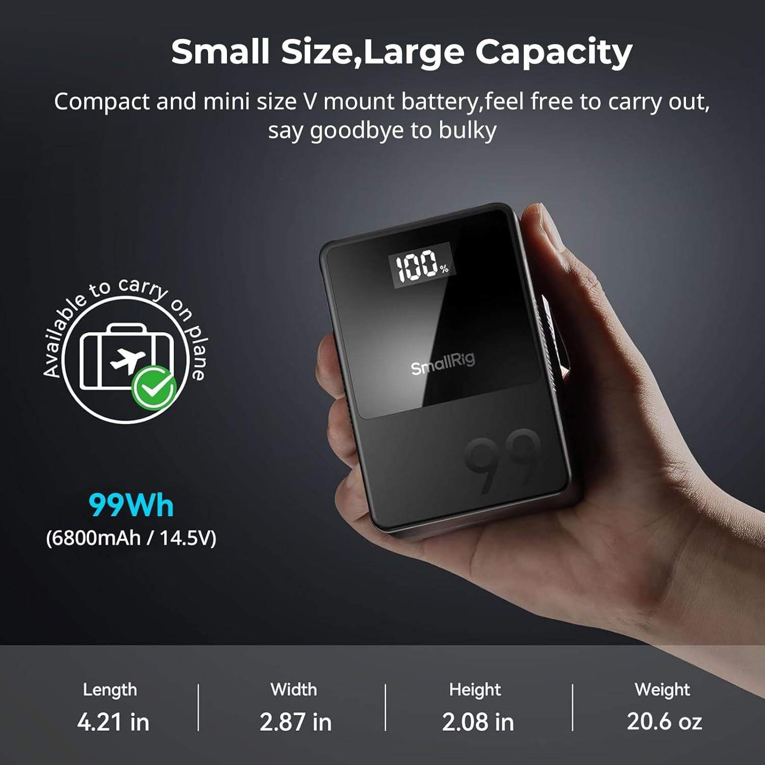 Smallrig Mini V Lock/V Mount Battery, 6700Mah 99Wh 14.8V with OLED Screen, 65W PD USB-C Fast Charging, D-TAP & USB-A, Dual DC Ports, Compact V Lock Battery for Cameras, Monitors - 3580 - Vb99 image number 5