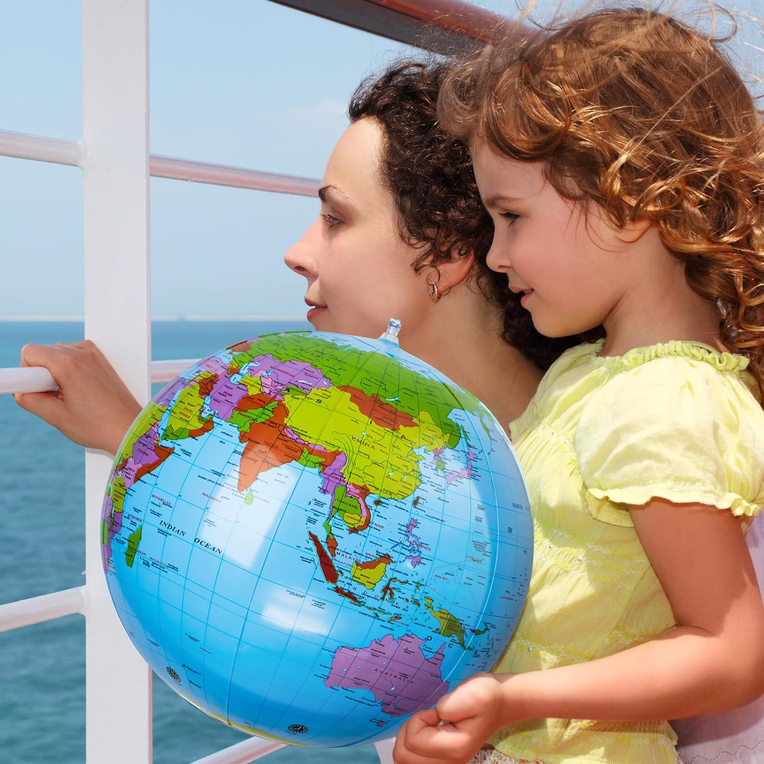 16 Inches Inflatable World Globe - Topographic Map Earth Beach Ball for Kids School Classroom Geography Party Supplies - PVC Giant Blow up Globe