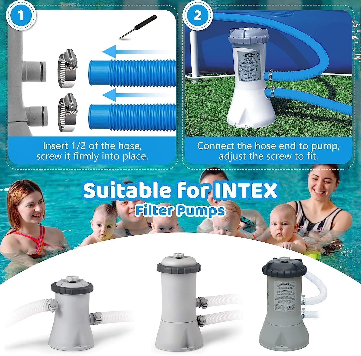 HZIYOU Pool Hoses, 1.25Inches Diameter Swimming Pool Replacement Hose for above Ground Pools, 3 Pack Swimming Pool Pump Pipes with Hose Clamps image number 5