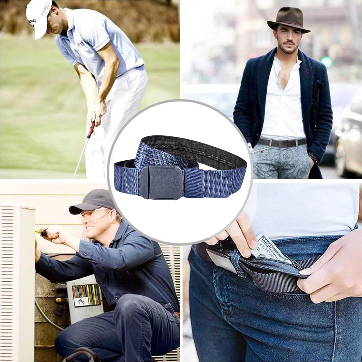 GLANSI Travel Security Money Belt, Money Belt with Hidden Money Pocket, Undercover Hidden Wallet, Adjustable Canvas Belt for Travel, Money Waist Belt Bag, Anti-Theft Passport Wallets for Men & Women image number 6