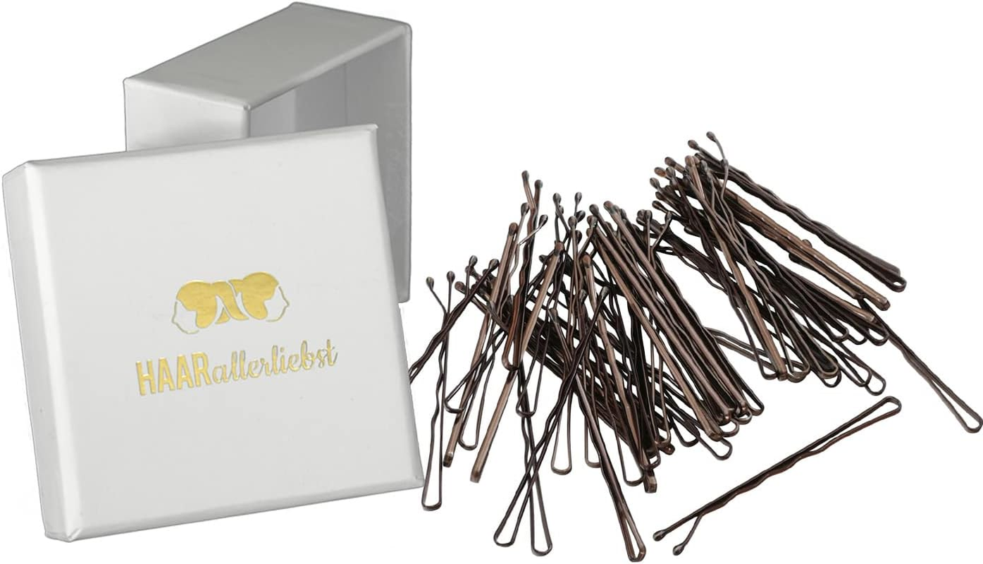 Haarallerliebst Hair Clips (50 Pieces | Dark Brown Shiny | 5 Cm) with Box for Storage (Box Colour: White)