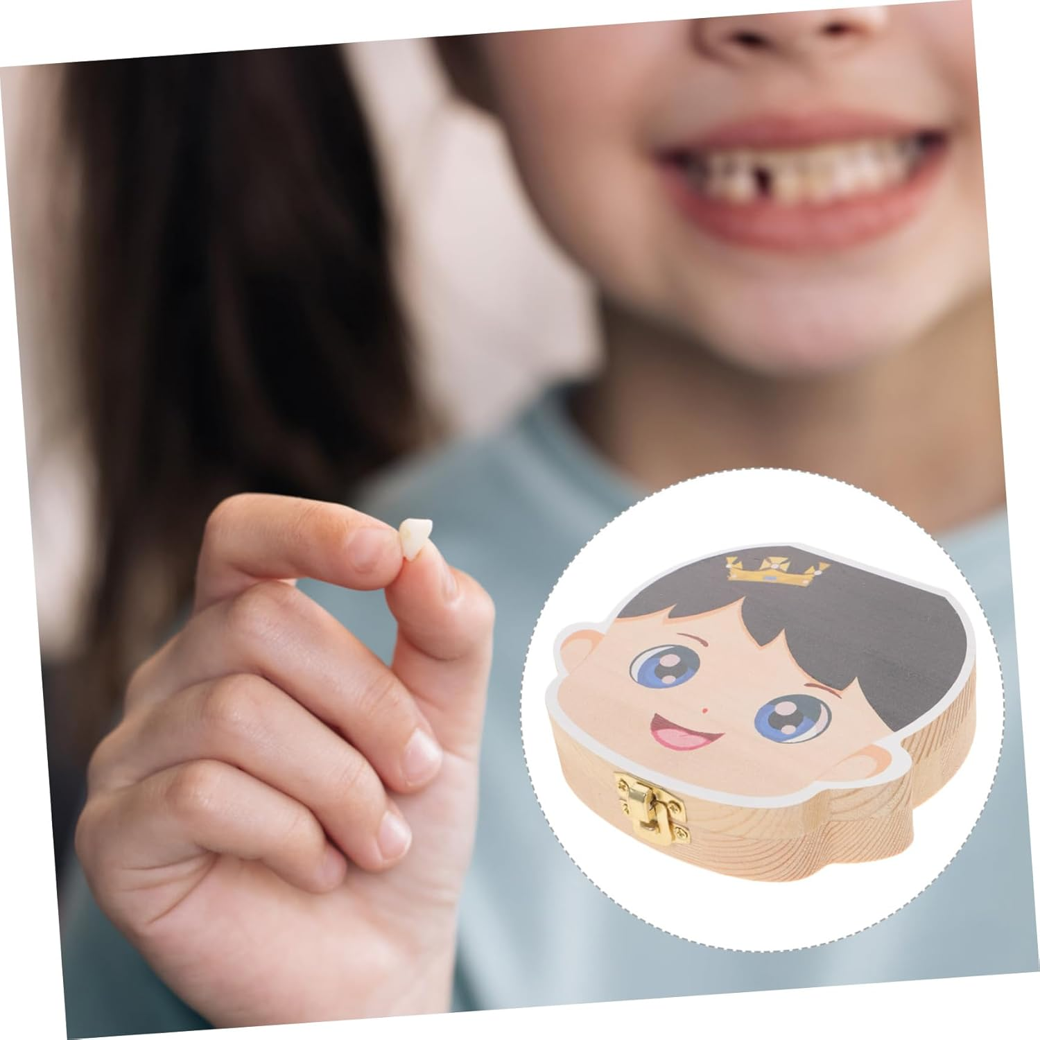 Baby Tooth Storage Box Colorful Cartoon Infant Keepsake Case Wooden Tooth Organizer for Newborn Boys Toddler image number 2
