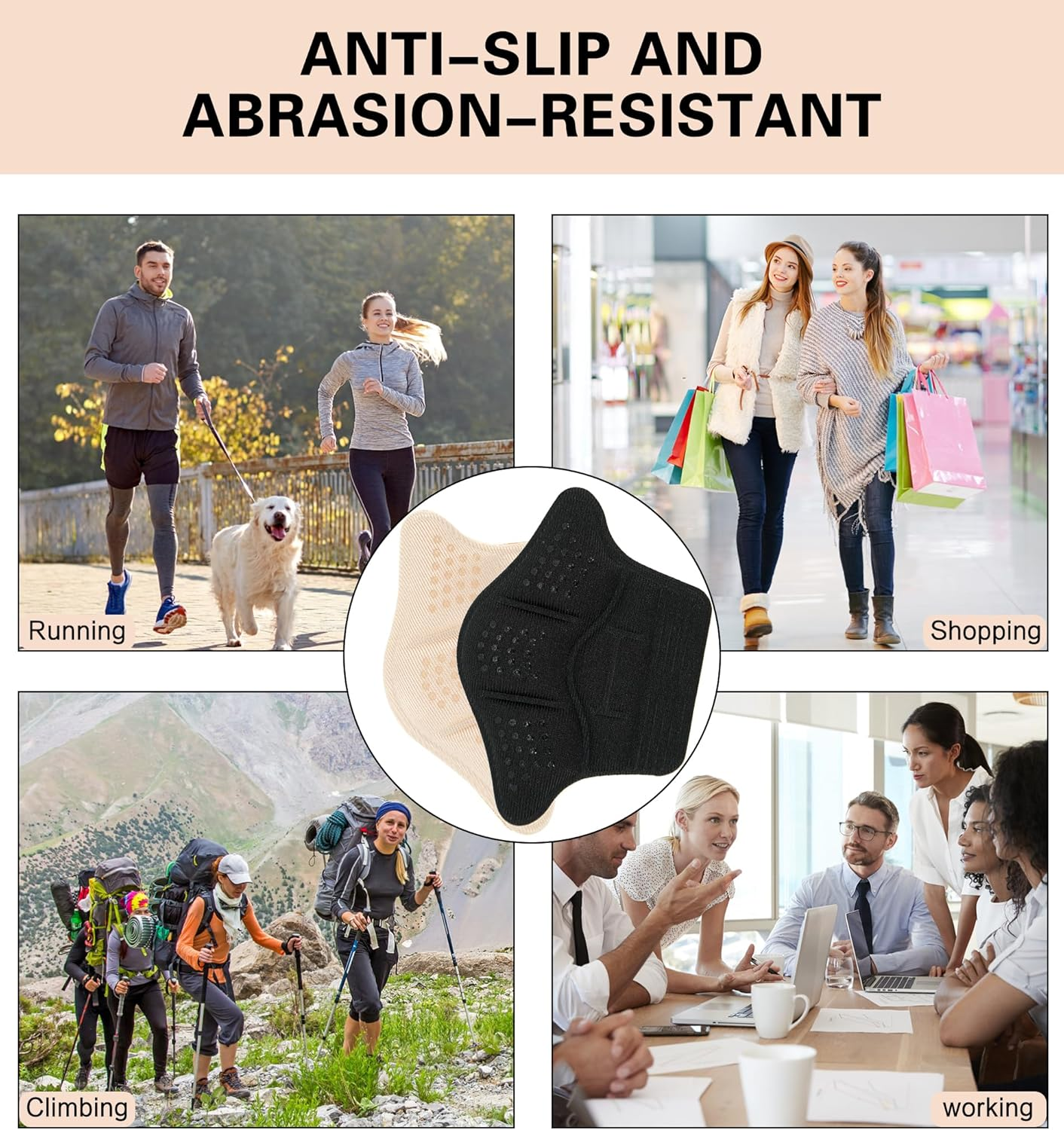 YBVABE Heel Cushion Inserts - 4Pcs Anti-Slip Leather Shoe Pads with Silicone Dots, Reusable Adhesive Thick Back Insoles for Boots & Sports Shoes, Heel Blister Protectors for Women & Men, Ideal for Loose Shoes image number 3