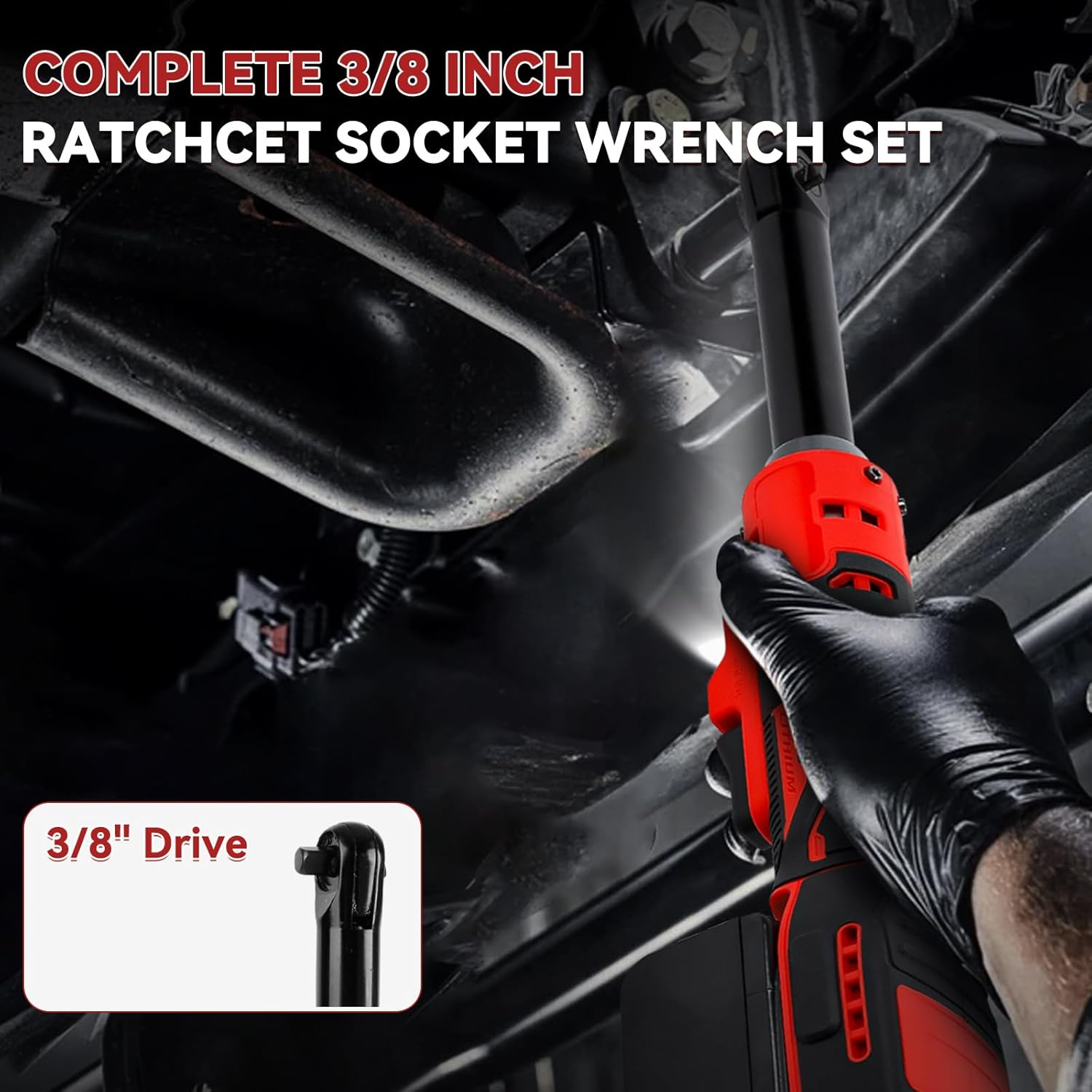 3/8" Extended Cordless Ratchet Wrench for Milwaukee M18 18V Series Batteries, Extended 16Cm Long Rod, 320 RPM, 80N.M Electric Ratchet Wrench with Built-In LED Light image number 2