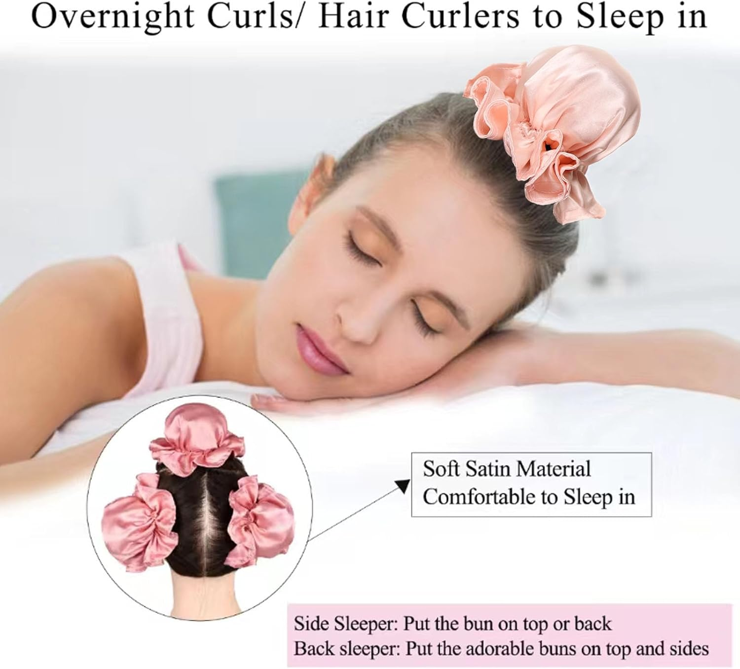 CLIONE 3 Sets Overnight Heatless Curls Blowout Rods Silk Hair Curlers to Sleep in Satin Heatless Curling Set Zero Heat Bun Bons with Bonnet Cap No Heat Headband Roller Wrapper Fpink image number 5