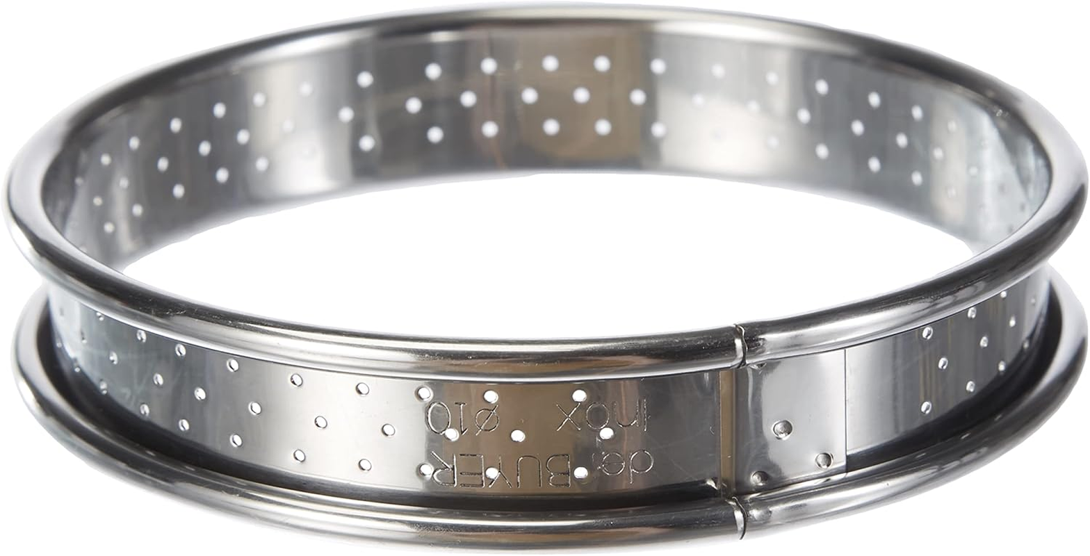 De Buyer Circular Stainless Steel round Perforated Tart Ring with Rolled Edges, Stainless Steel, Silver, Diam&egrave;tre 10 Cm image number 3