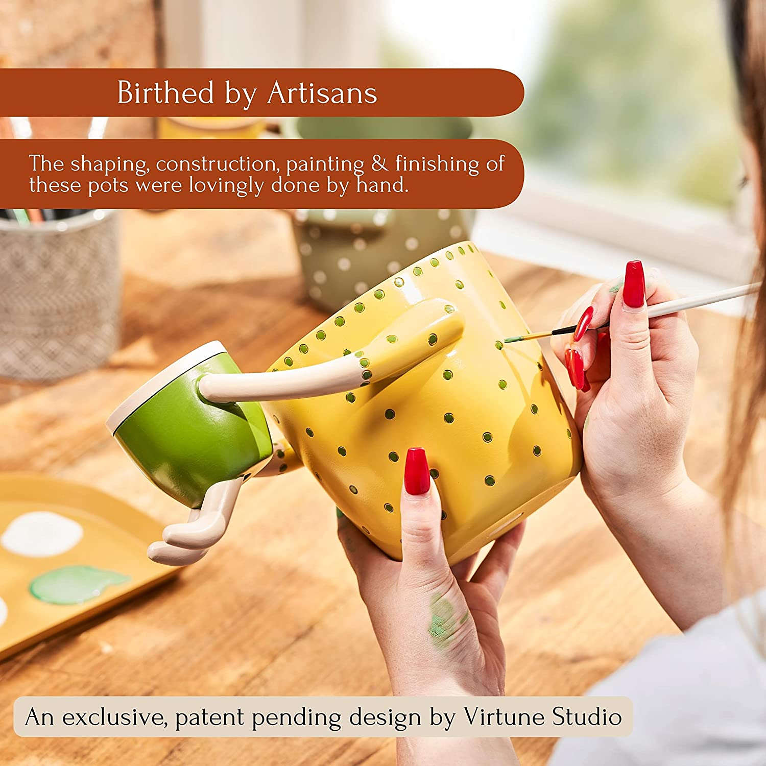 VIRTUNE Adorable Indoor Plant Pots. 5" Flower Pot & 2" Small Succulent Pot with Drainage. Indoor Planters, Small Plant Pots Indoor, Cute Pots for Indoor Plants, Succulent Planter (Light Yellow) image number 4