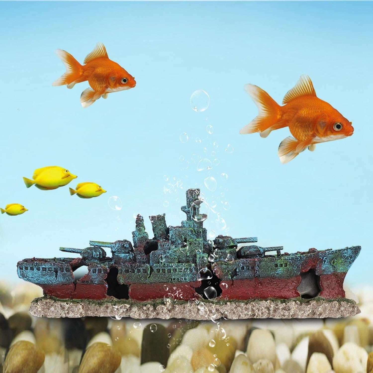 EVTSCAN Fish Tank Resin Wreck Boat Sunk Battleship Simulation War Ship Aquarium Ornament Cave Decoration image number 5
