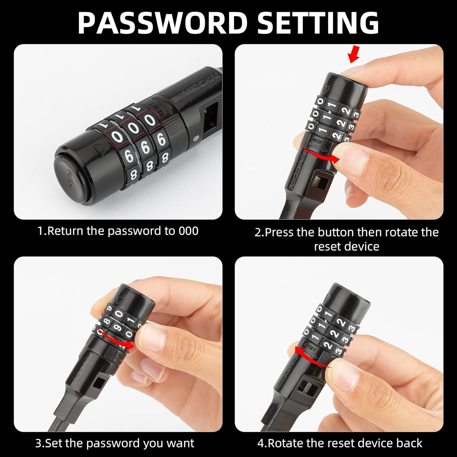 ROCKBROS Zip Tie Bike Lock Small Cable Lock Lightweight Refrigerator Cabinet Locks with Combination Flexible Helmet Bike Lock image number 5