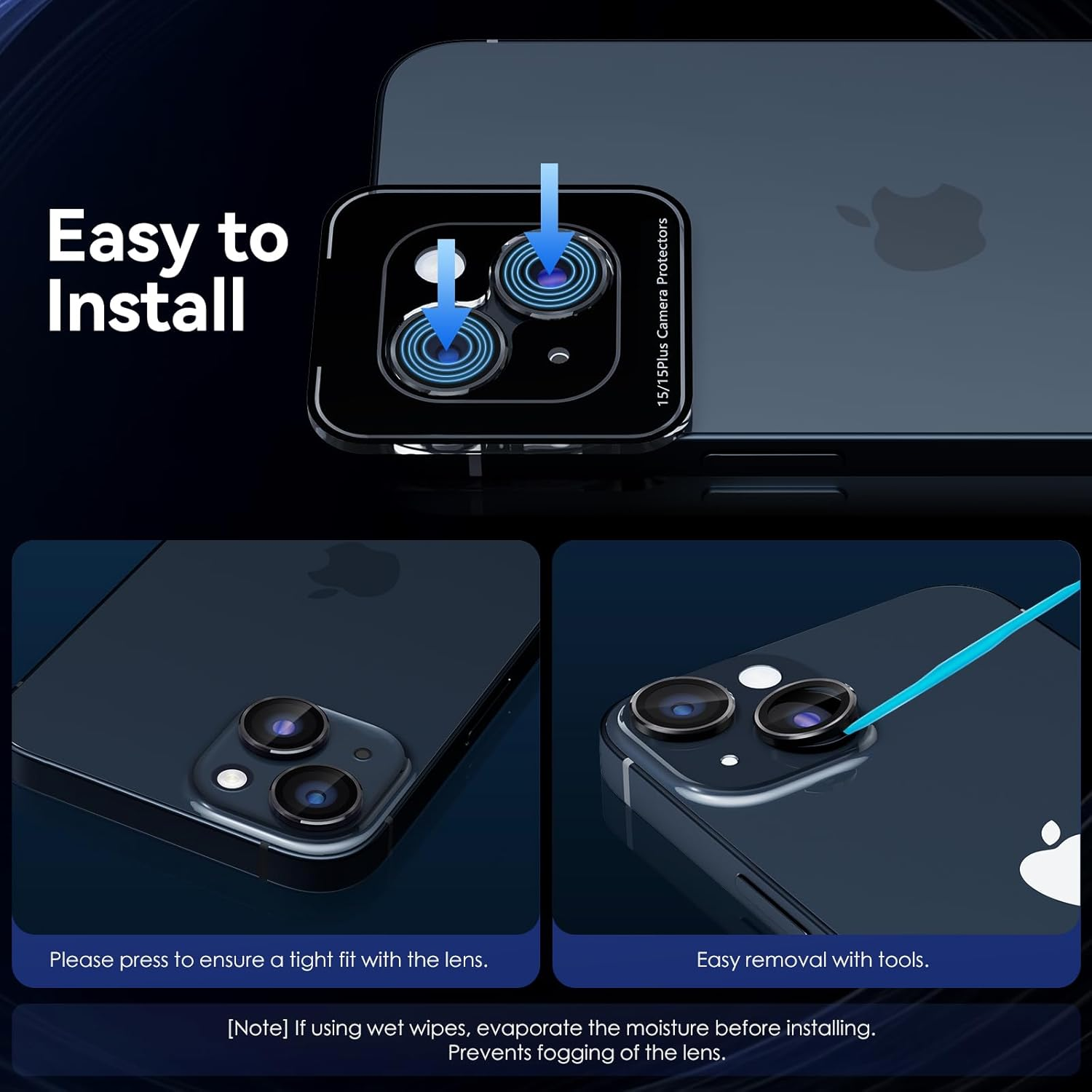 Cloudvalley for Iphone 15 Plus/Iphone 15 Camera Lens Protector, Ultra-Hd Tempered Glass Camera Cover [Case-Friendly] Metal Individual Lens Screen Protective Ring, Black image number 6