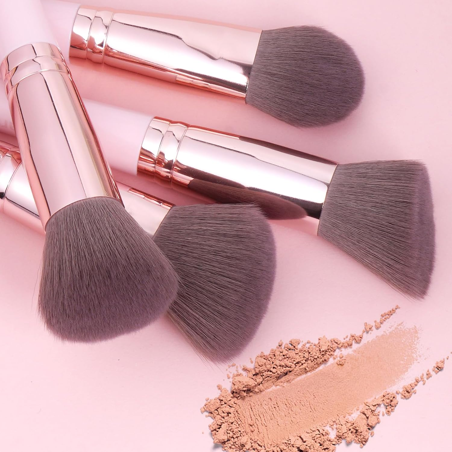 17 Pcs Makeup Brushes, Glitzcharm Makeup Brushes Set Premium Synthetic Powder Blush Concealers Eye Shadow Eyeliner Make up Brushes(17 Brushes+1 Pink Bag,Pink) image number 6