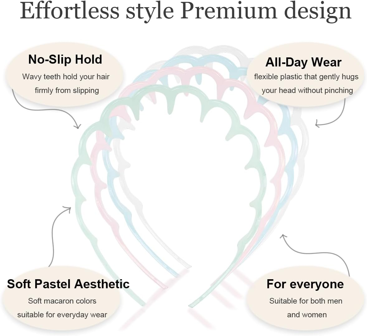 4 PCS Zig Zag Headbands Plastic Wavy Headband Soft Macaroon Color Hair Head Band Comb with Teeth Hoop Accessory for Women Men Girls image number 4