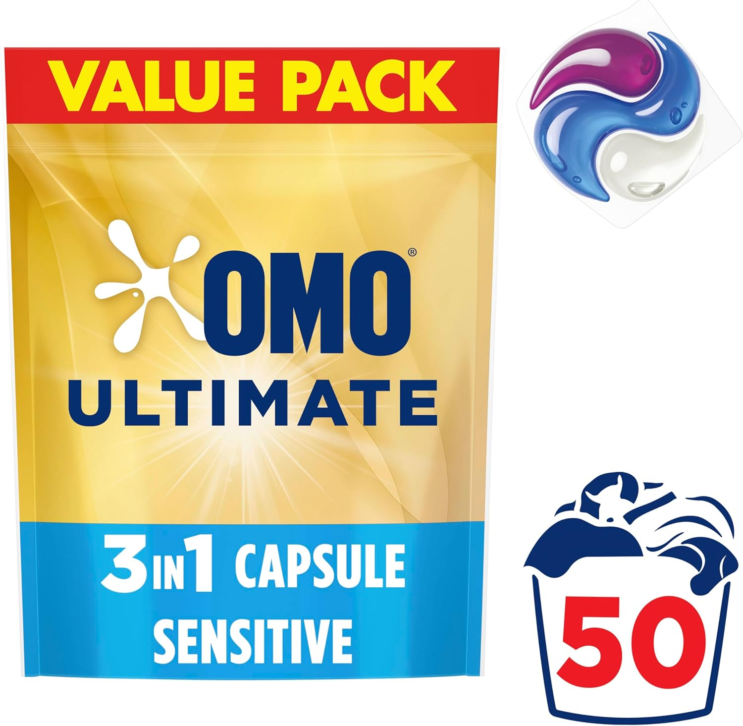 OMO Ultimate Sensitive 3 in 1 Laundry Capsules, 50 Washes image number 5
