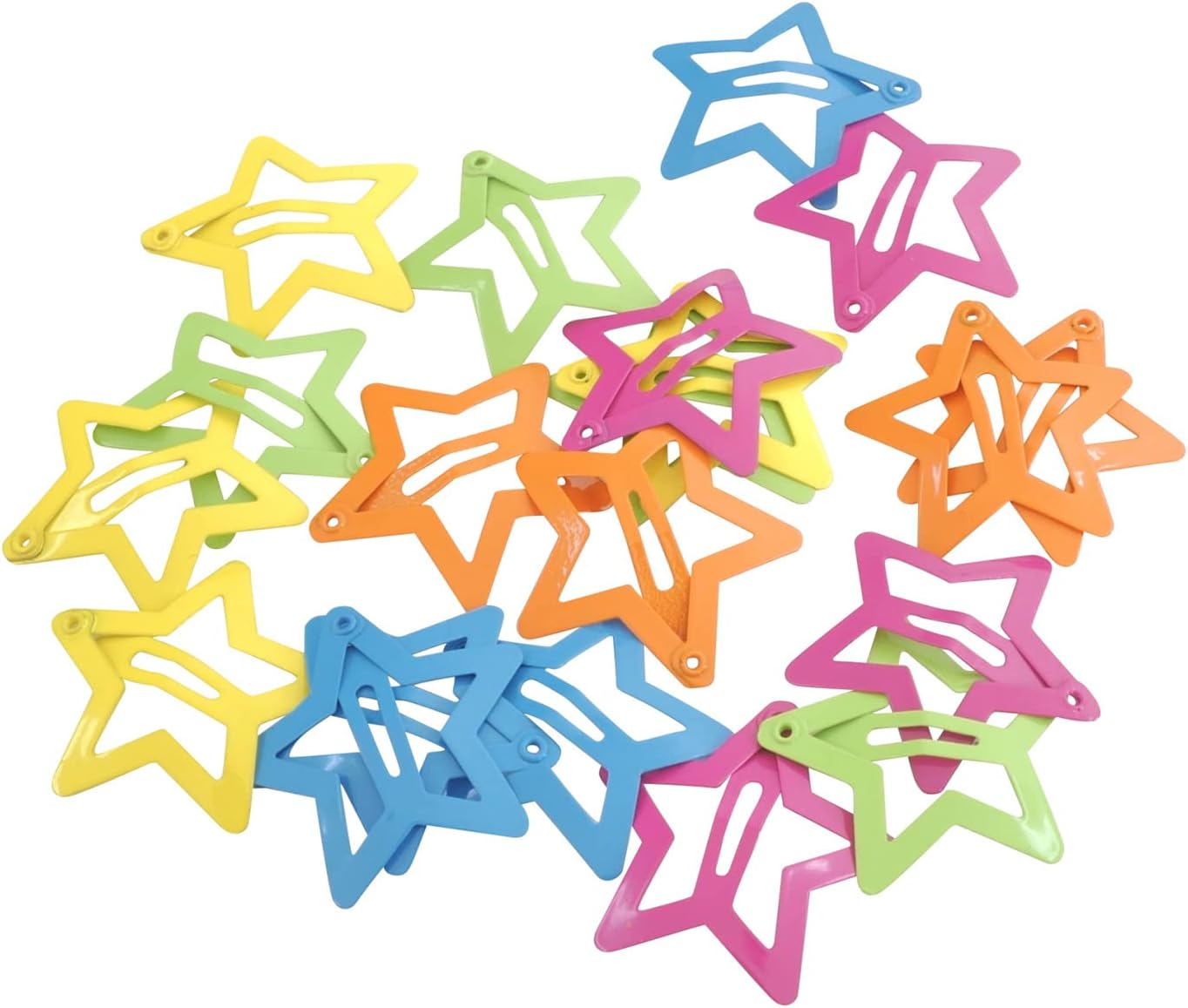 Haarallerliebst Hair Clips Mini Stars (Pack of 20, Yellow, Orange, Pink, Green, Blue, 3 Cm) with Box for Storage (Box Colour: Pink) (Box Colour: White)