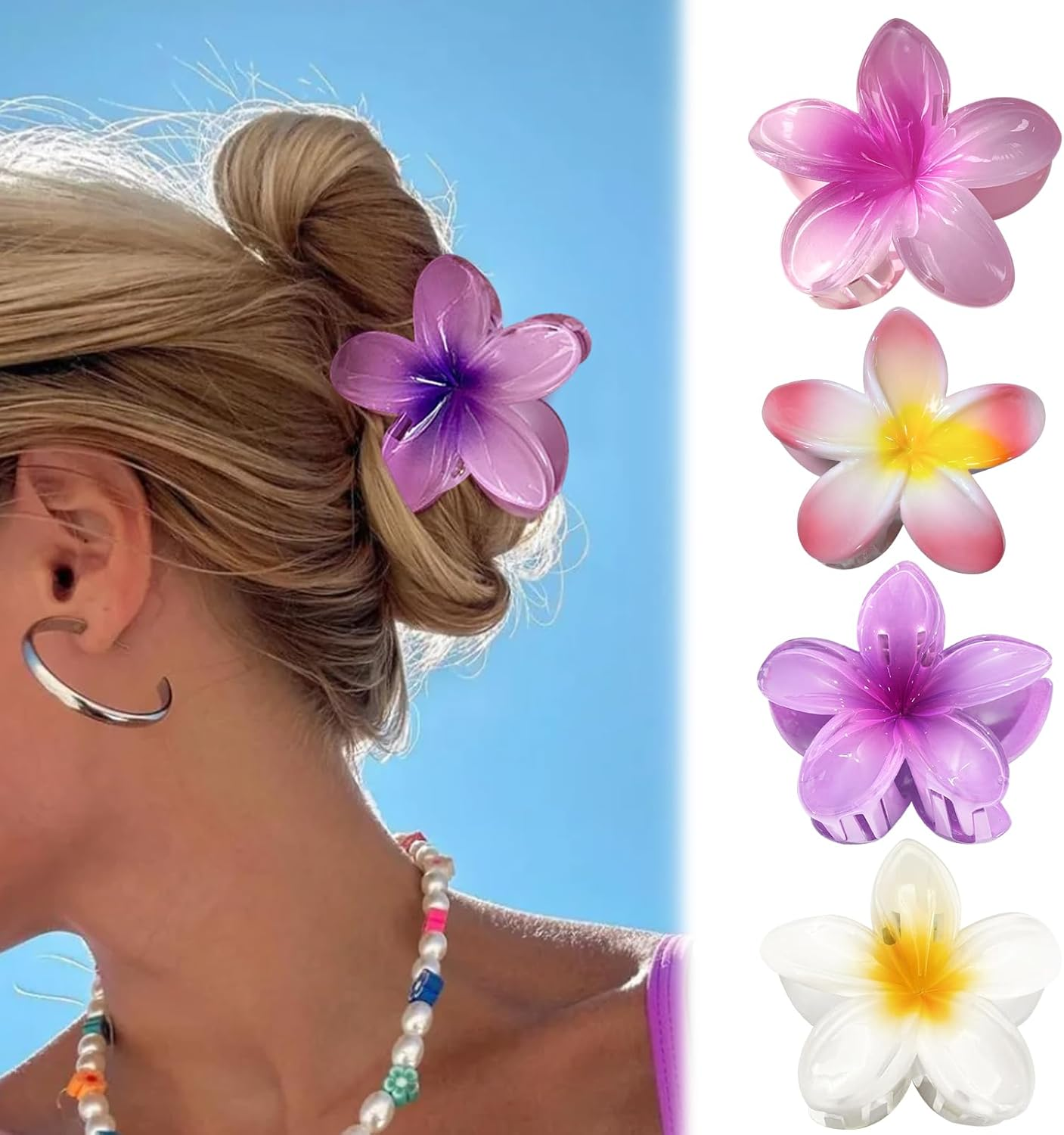 Flower Hair Clips, 4 Pieces, Hawaiian Flower Hair Clips, Fioris for Summer Hair for Girls, Fashion Non-Slip Hair Clips for Women Girls image number 1