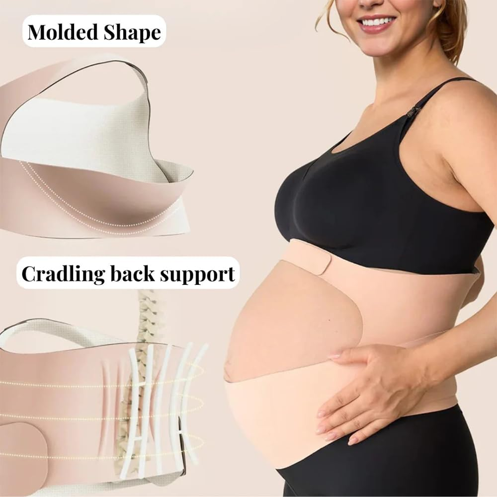 Elevara Belly Band - Eliminating Back & Pelvic Pain, Pregnancy-Safe Materials,No Rolling or Sliding,Stays in Place All Day (Skin Tone,L) image number 2