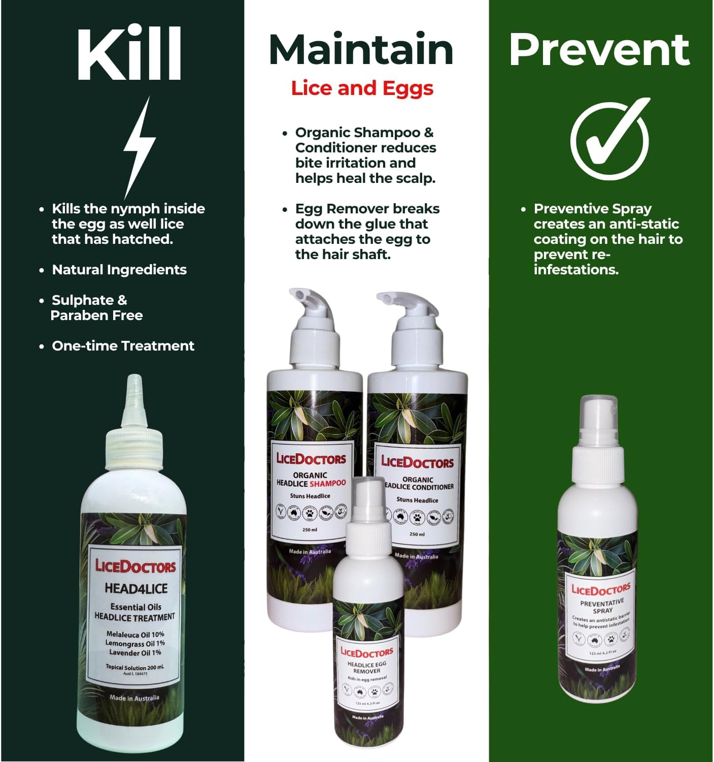 Licedoctors Head Lice Treatment Bundle &ndash; Includes Shampoo, Conditioner, Preventative Spray & Egg Remover | Natural & Sulphate-Free | Australian Made | Full Family Kit image number 6