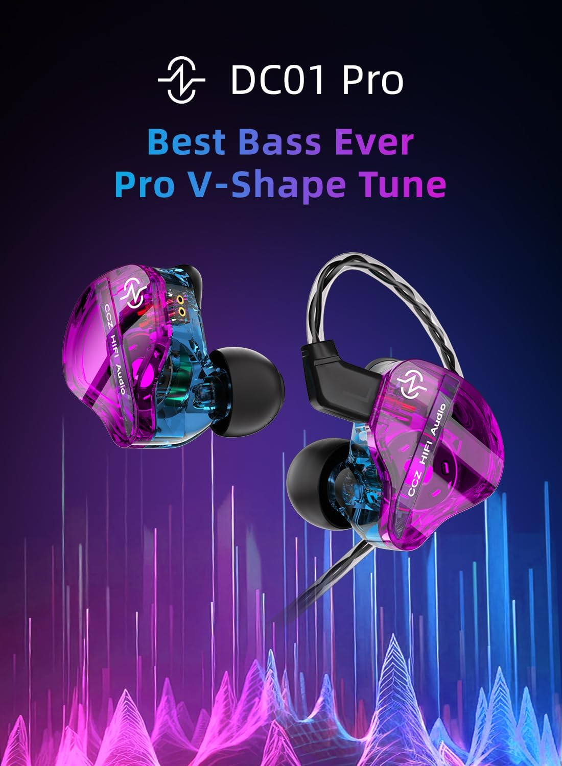 Yinyoo DC01 PRO Wired In-Ear Monitor Headphones, Deep Bass, Powerful Magnetic Composite Membrane, Purple-Blue, 22&Omega;, 110Db, 20-20Khz image number 6