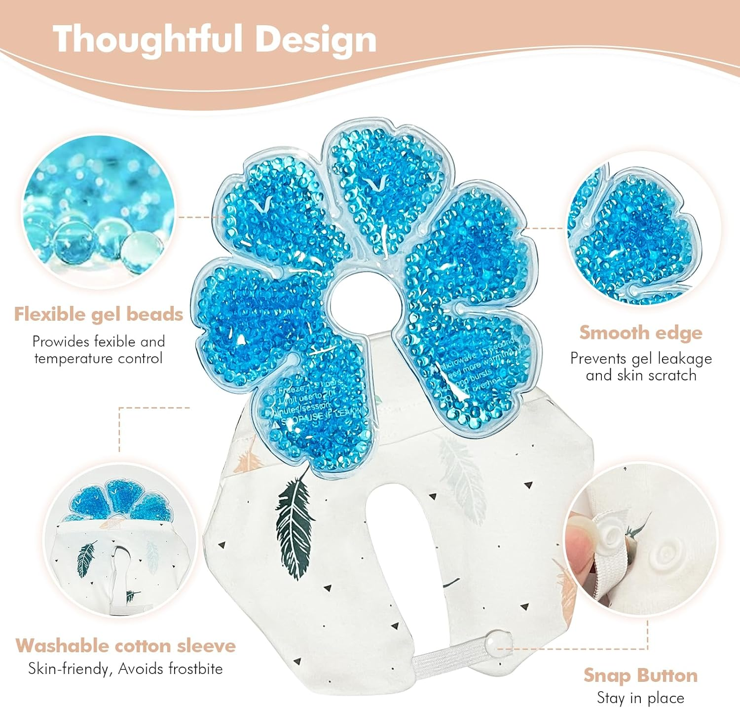 2 Breast Ice Packs for Nursing Moms, Reusable Gel Bead Breast Therapy Pads with Washable Soft Covers, Hot & Cold Breast Feeding Essentials for Engorgement, Clogged Ducts & Mastitis Relief