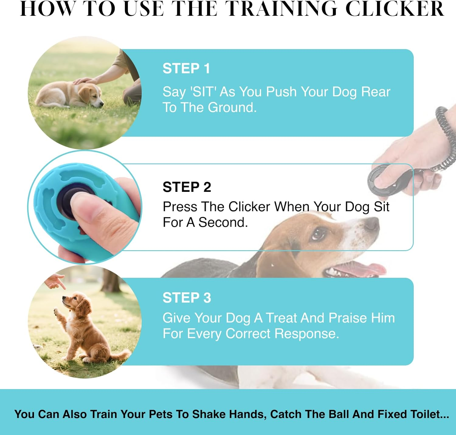 2 Pack Dog Training Clicker with Wrist Strap Professional Pet Clicker for Obedience, Trick Training Behavior Correction Loud Metal Clickers Black Blue image number 4