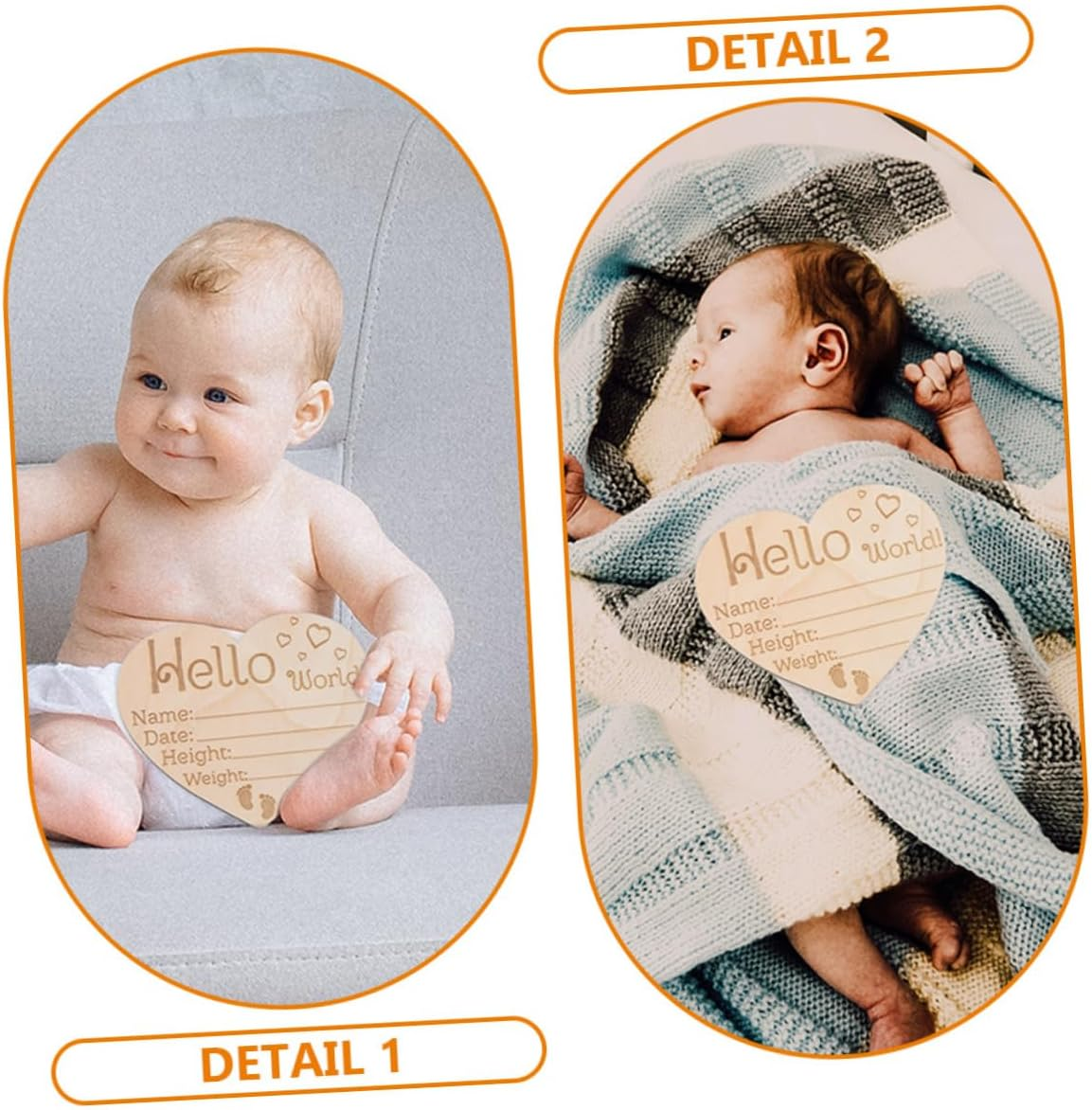 4Pcs Wooden Newborn Announcement Sign Heart Shape Name Sign for Photography Props Nursery Decoration Unique Milestone Keepsake image number 2