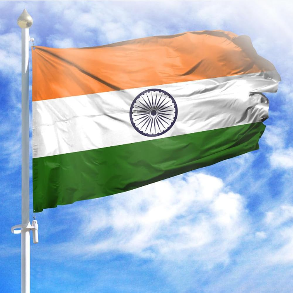 India Flag 90 * 150 Cm(3 * 5Ft),Indian Flag,Polyester Thickness, Fade Resistant, Brass Grommets, Canvas Header, Indoor/Outdoor, Vibrant Colors,Not Fear of Rain and Snow image number 1