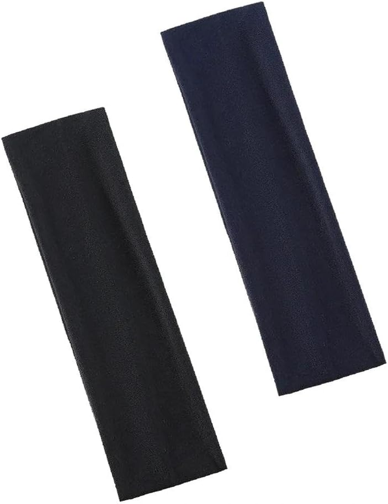 Wide Headband 7 Cm, Black Navy Headband for Women Men, Running Headband Sweatband, 2 Pack, Compatible with Most Head Sizes, Soft Stretchy Polyester Spandex（Black/Navy）, Ruibex