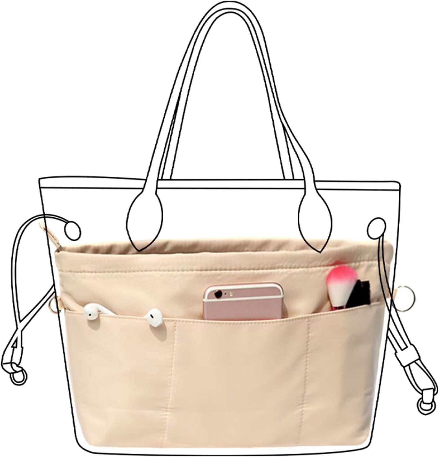 Lckaey Purse Organizer Insert for Neverfull Handbag Is Compatible with More Similar Brands of Tote Bag-Nylon Organizer 3055Khaki-Xs image number 5