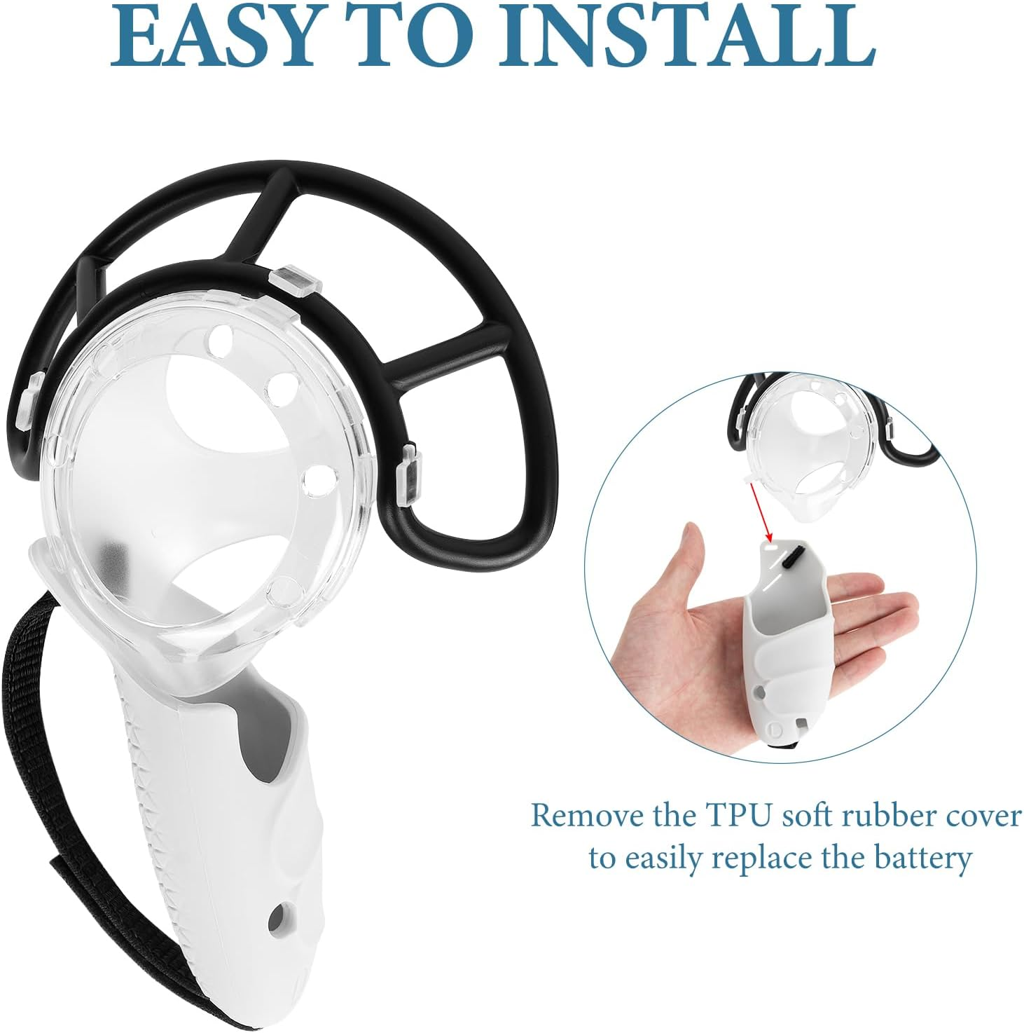 Geekria Anti-Collision Protection Frame Cover Set Compatible with Meta Q3, VR Controller Grips Cover, PC Clear Cover with Knuckle Strap Rocker, Handle Bumper Guard Set (White, 1 Pair) image number 4