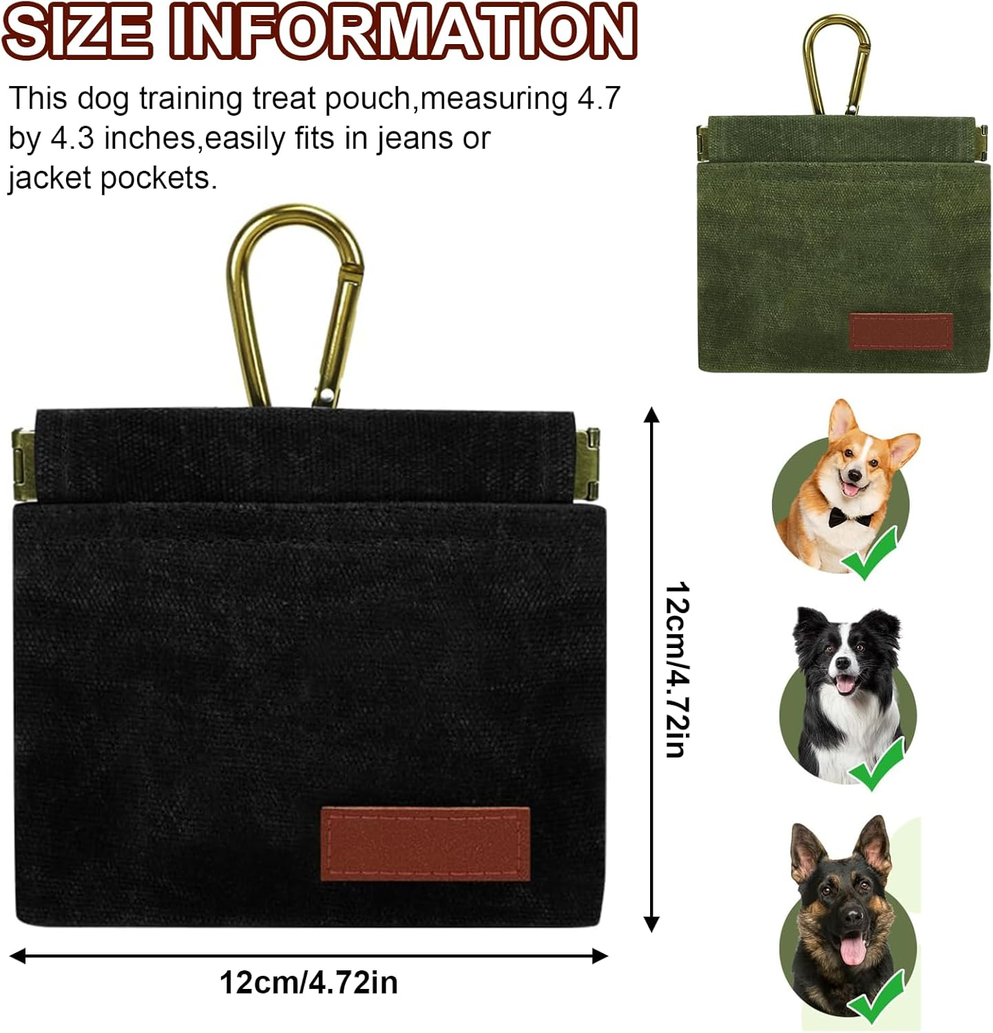 CUBETA 2 Pack Dog Treat Bags, Pocket Sized Pet Training Pouch, Hand Free Dog Walking Bag, Dog Treat Pouch with Carabiner, Auto Closing Pet Feed Reward Pocket for Puppy Travel or Outdoor Use