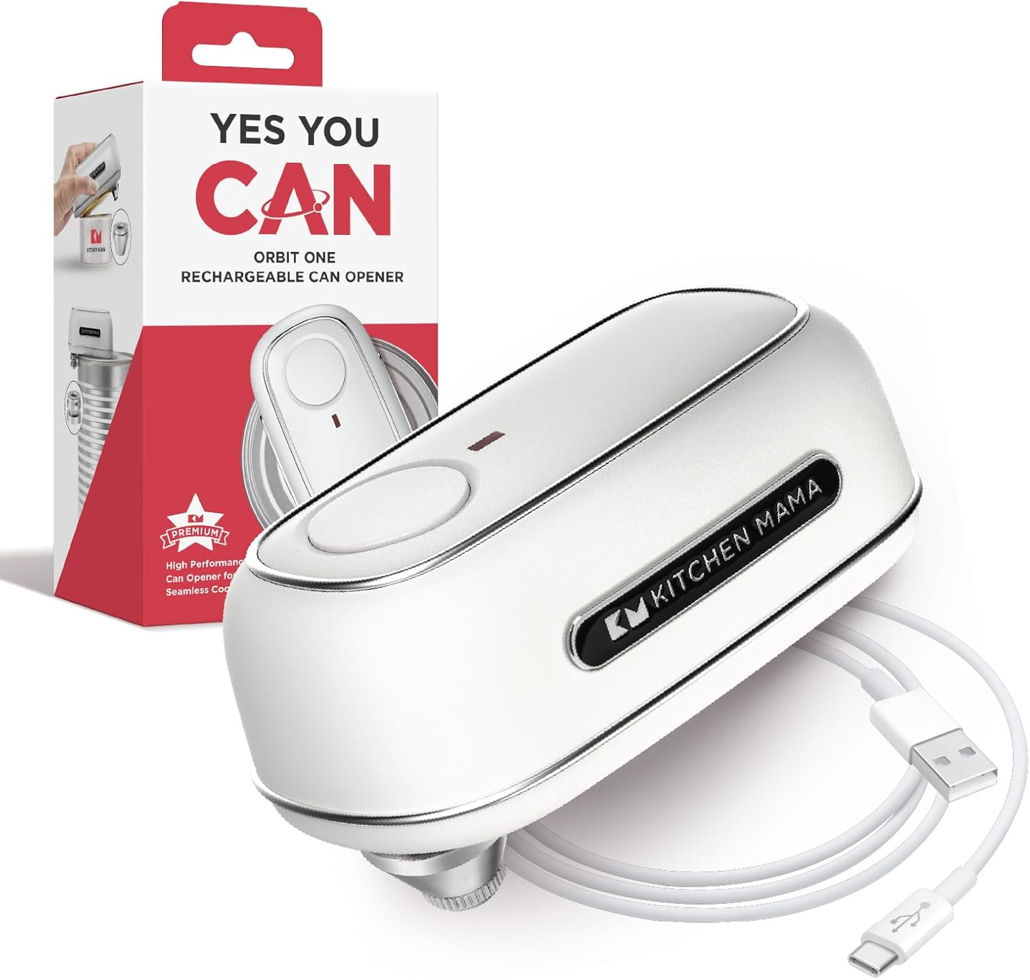 Kitchen Mama Orbit One Rechargeable Can Opener : Hands-Free Operation, Type-C Charging, Automatic Shut-Off, Smooth Edge, Professional-Grade Blade for Large Cans, Includes Elegant Storage Box (Red) - Silver image number 3