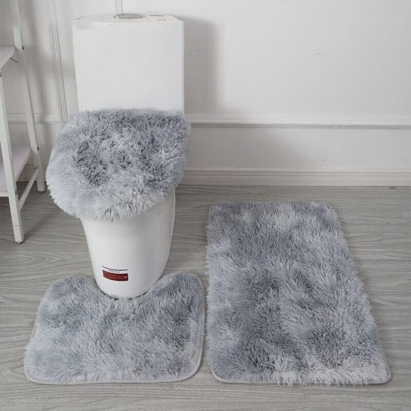 Antislip Washable 3Pc Bathroom Mat Set Fluffy Toilet Cover Pedestal Rug Bath Mat - Durable, Washable, and Comfortable - Coffee image number 3