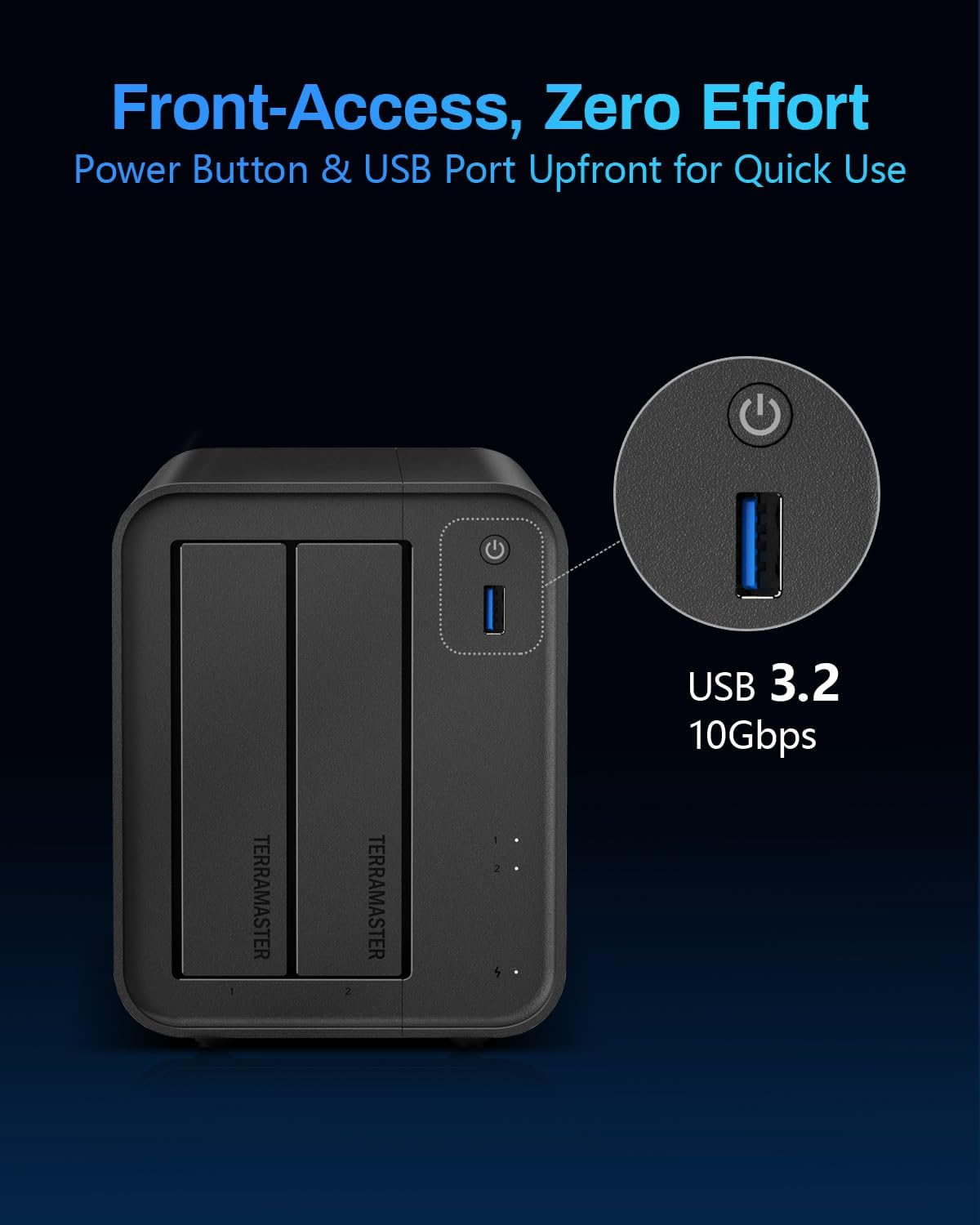 TERRAMASTER F2-425 2-Bay NAS Storage - Intel X86 Quad-Core CPU, 4GB RAM, 2.5Gbe LAN, Network Attached Storage Multimedia Server for Home Users (Diskless) image number 1