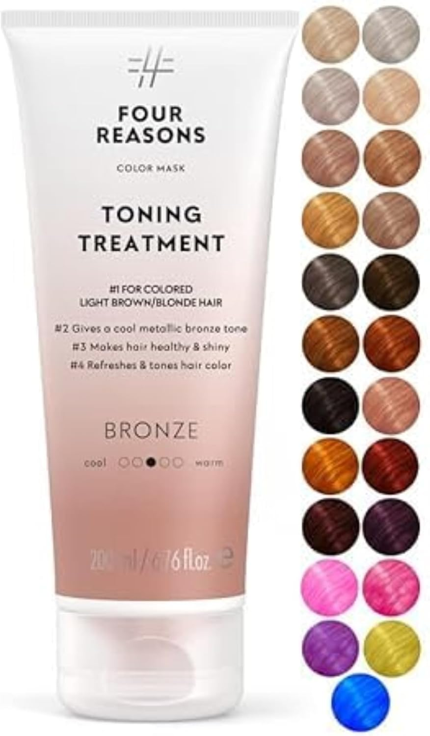Color Mask Bronze Toning Treatment - Toning Conditioner for Blonde and Light Brown Hair Gives a Metallic Bronze Tone - Four Reasons 6.76 Fl Oz