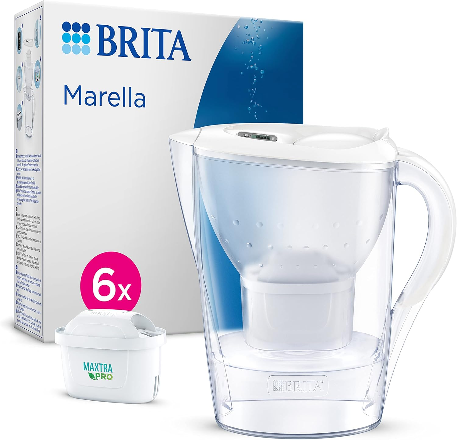 BRITA Marella Water Filter Jug White (2.4L) Half Year Pack Incl. 6X MAXTRA PRO All-In-1 Cartridge - Fridge-Fitting Jug with Digital LTI and Flip-Lid - Now in Sustainable Smart Box Packaging image number 3