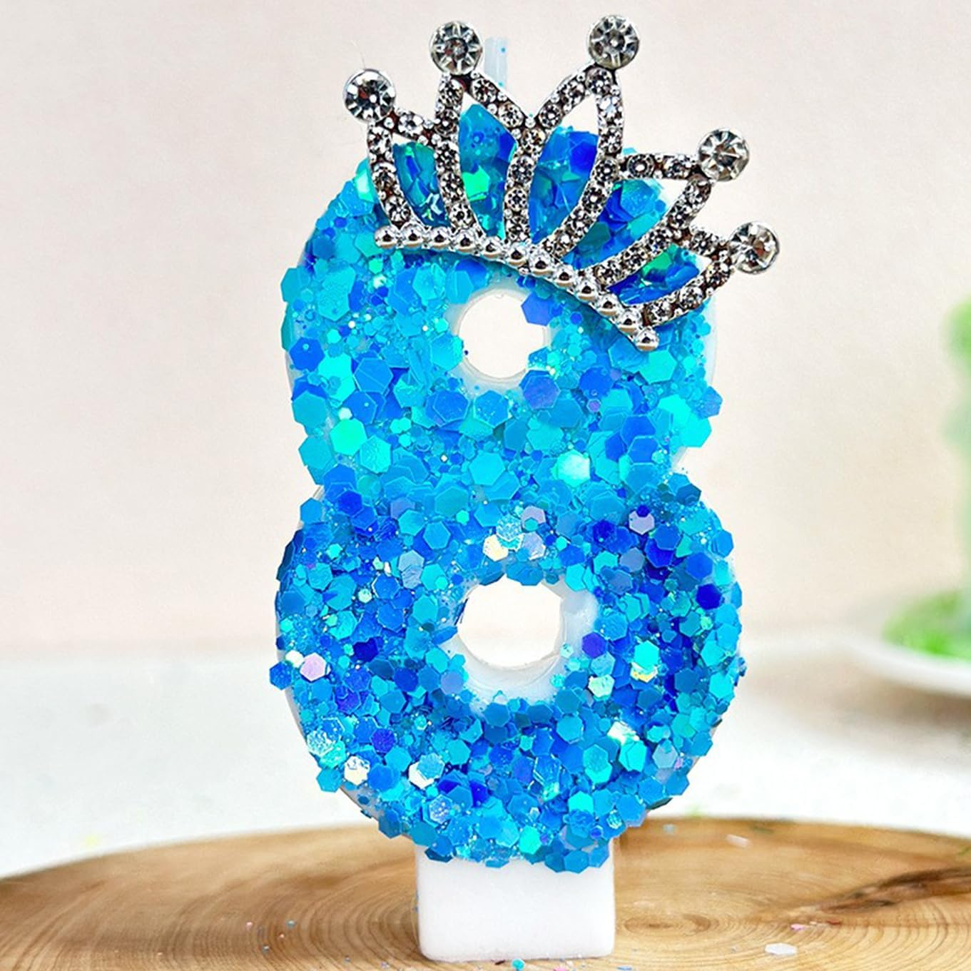 Crown Number 2 Candle 2Nd Birthday Candle for Cake with Sequins, Two Years Old Cake Decoration Party Decor for Birthday Anniversary Celebrations Blue image number 6