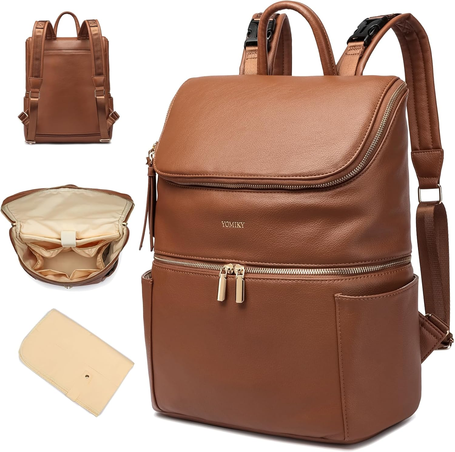 Leather Diaper Bag Backpack for Women with Multiple Pockets,Laptop Compartment and Changing Pad.