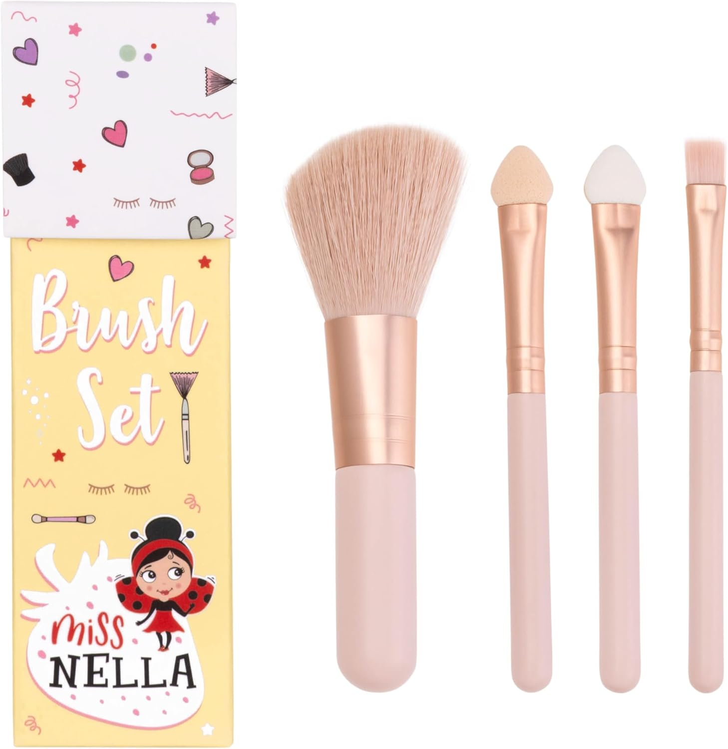 Miss Nella Make up Brush Set for Kids, 4 Kid Size Pink Brushes, 2 Eye Shadow Applicators, Blush Brush, Blending Brush, Perfect for Little Hands image number 5