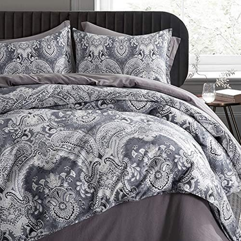 Eikei Italian Bohemian Paisley Duvet Cover 3Pc Set Boho Bedding Boteh Damask Medallion 400TC Egyptian Cotton Sateen Luxury European Traditional Style Bed Linen (Red Teal, Super King)