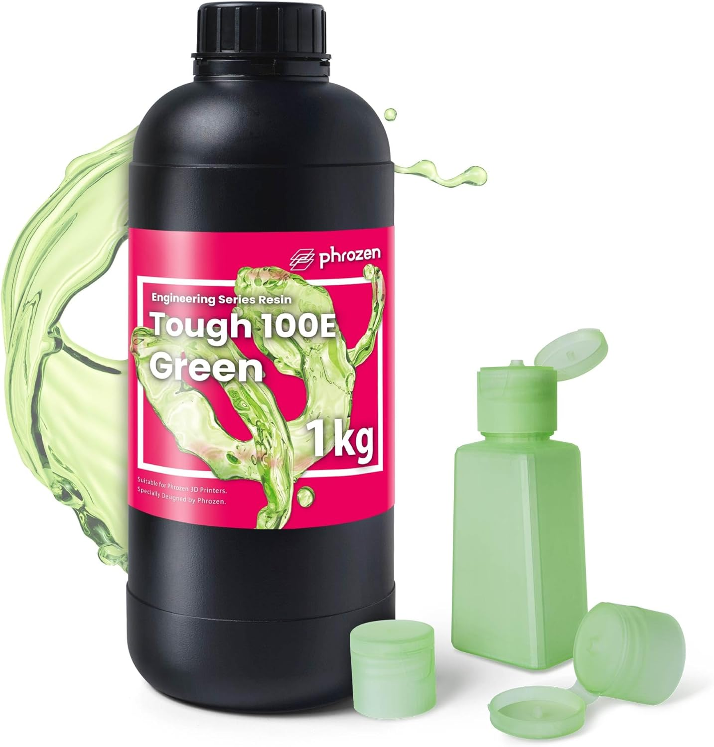 Phrozen Tough 100E 3D Printer Resin | Uv-Curing Resin for Most 405Nm LCD/DLP Printers | Engineering Resin with Toughness - Green (1Kg)