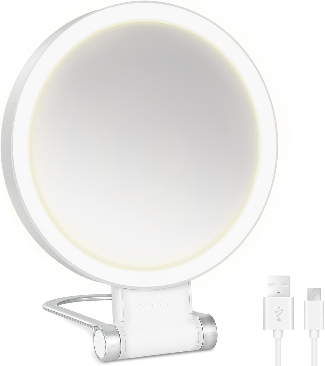 10X /1X Magnifying Mirror with Light, 3 Light Settings, Rechargeable Travel Makeup Mirror with Adjustable Handle/Stand，Folding Double Sided Portable Mirror for Tweezing Travel image number 4