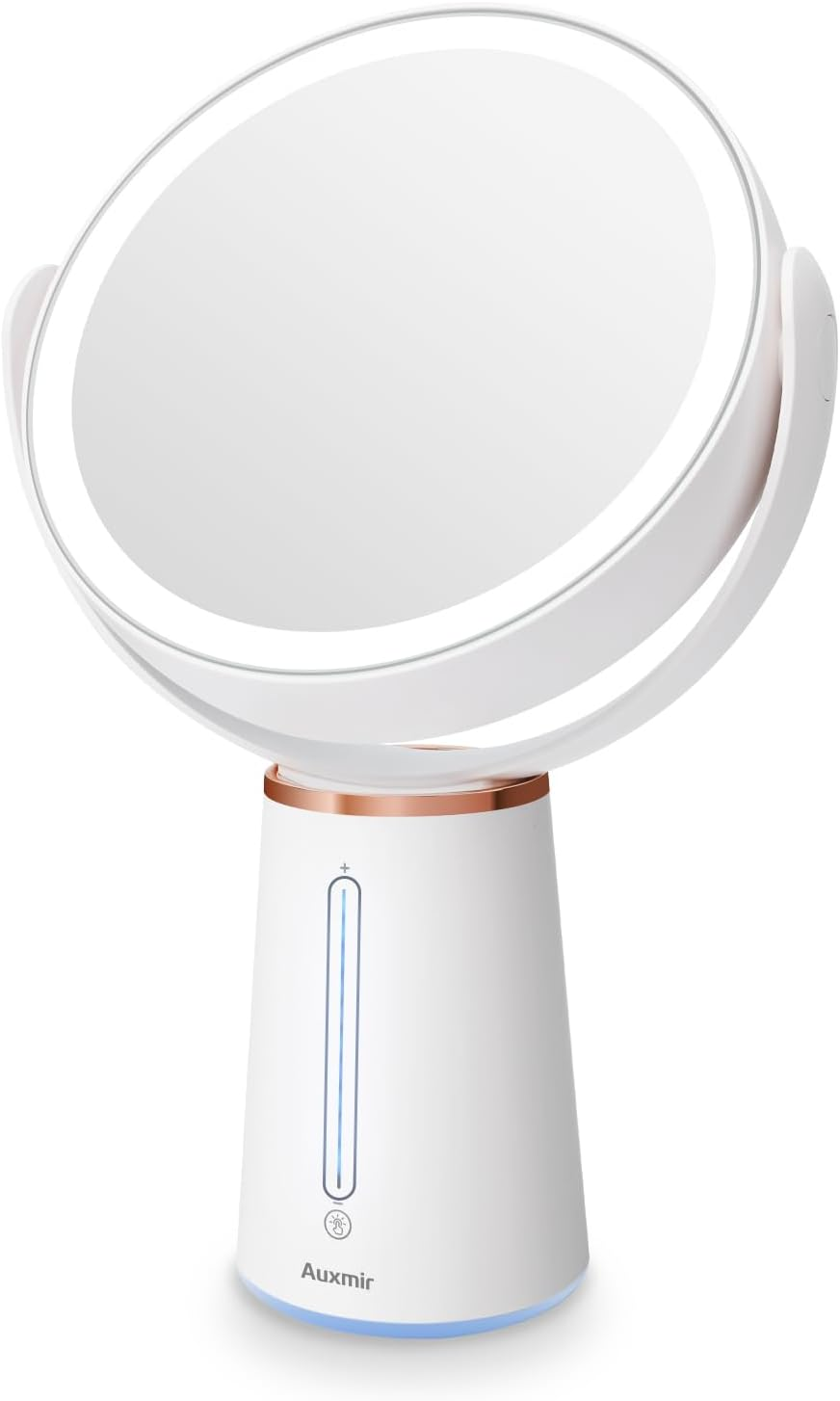 Auxmir Makeup Mirror with Lights, 8.3'' Double-Sided 10X/1X Magnifying Mirror, 2500Mah USB Rechargeable Mirrors with 52 LED Lights and 10 Brightness, 360&deg; Rotating Vanity Mirror for Bedroom, Bathroom image number 5