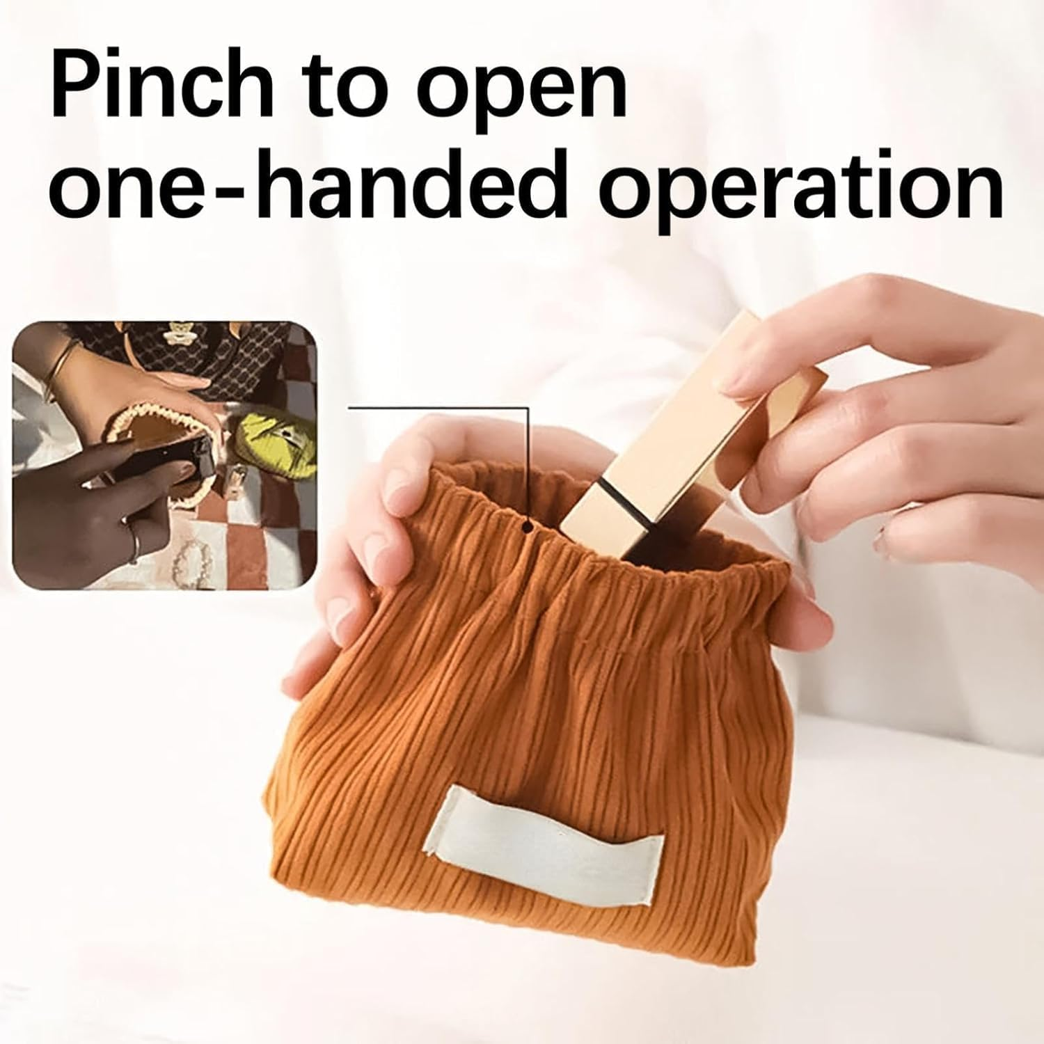 6Pcs Corduroy Elastic Storage Bag, Self-Closing Purse Organizer Pouches, Portable No Zipper Small Makeup Bag, Pocket Travel Storage Bag for Cosmetics Hair Clips Accessories, Small image number 6