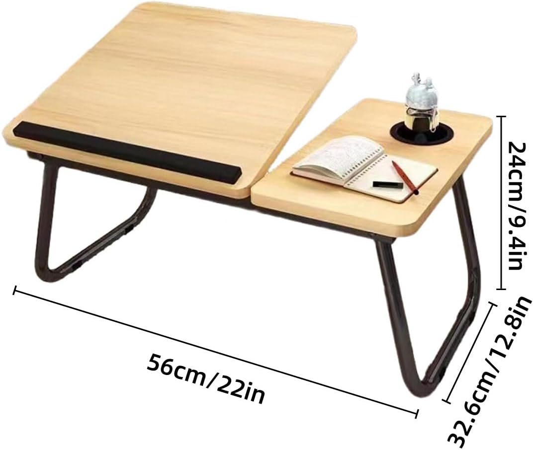 AIMALL Adjustable Foldable Laptop Desk for Bed and Sofa with 5-Stop Height Settings, Small Computer Study Table for Dormitory, Home Office, Walnut and White Maple Finish - White Maple image number 3