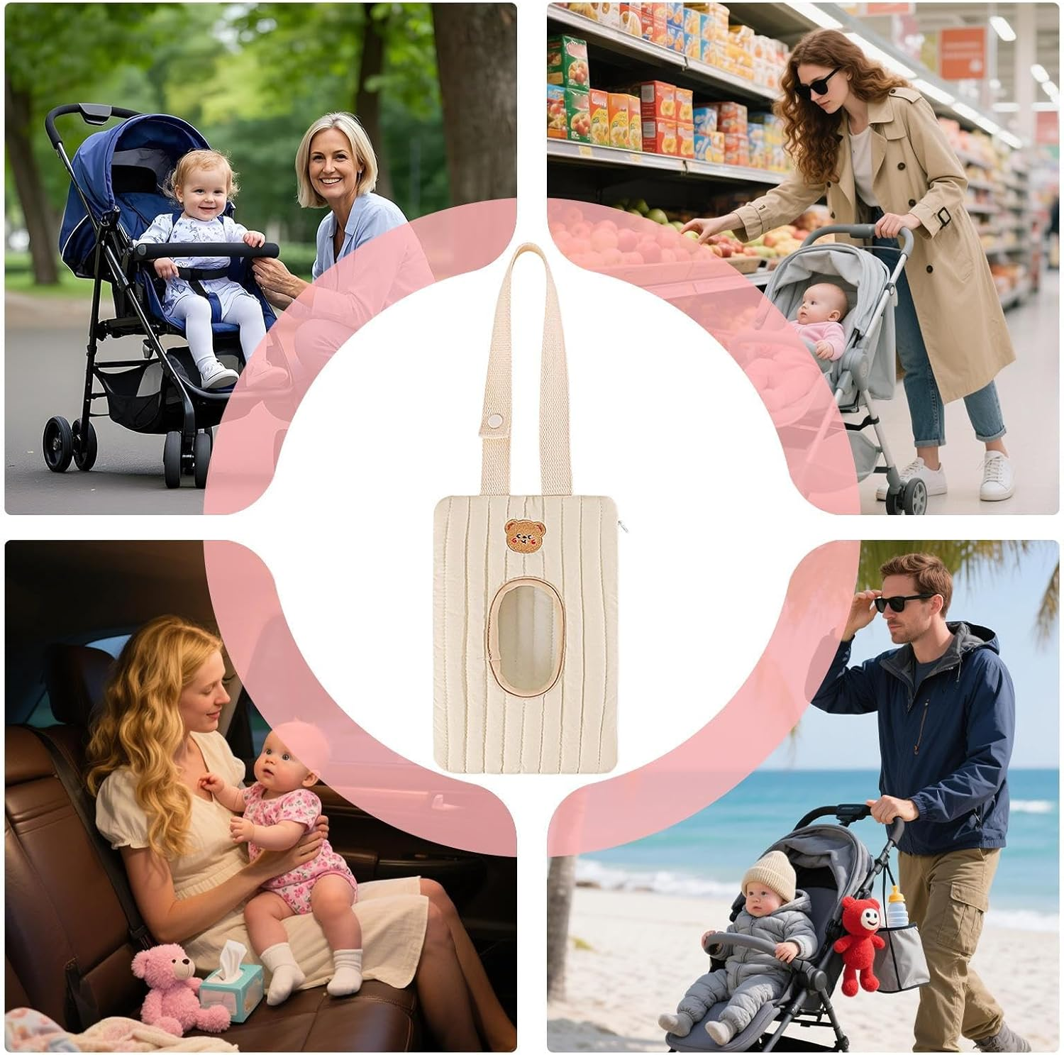 Baby Wipes Travel Case - Hangable Wipes Storage Container | Reusable Quick Refillable Portable Outdoor Travel Stroller Accessory for Girl Boy image number 2