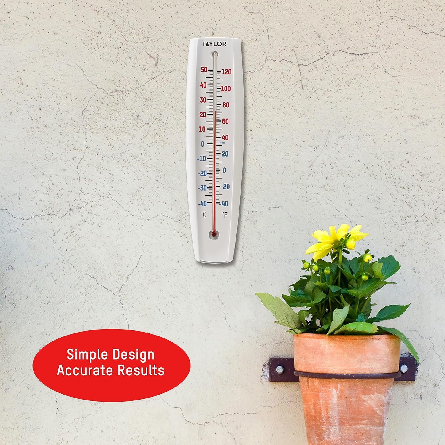 Taylor Indoor Outdoor Thermometer - Jumbo Number Wall Thermometer, Wireless Thermometer for Patio, Garden, or Nursery Area, 14.5-Inch, White image number 2