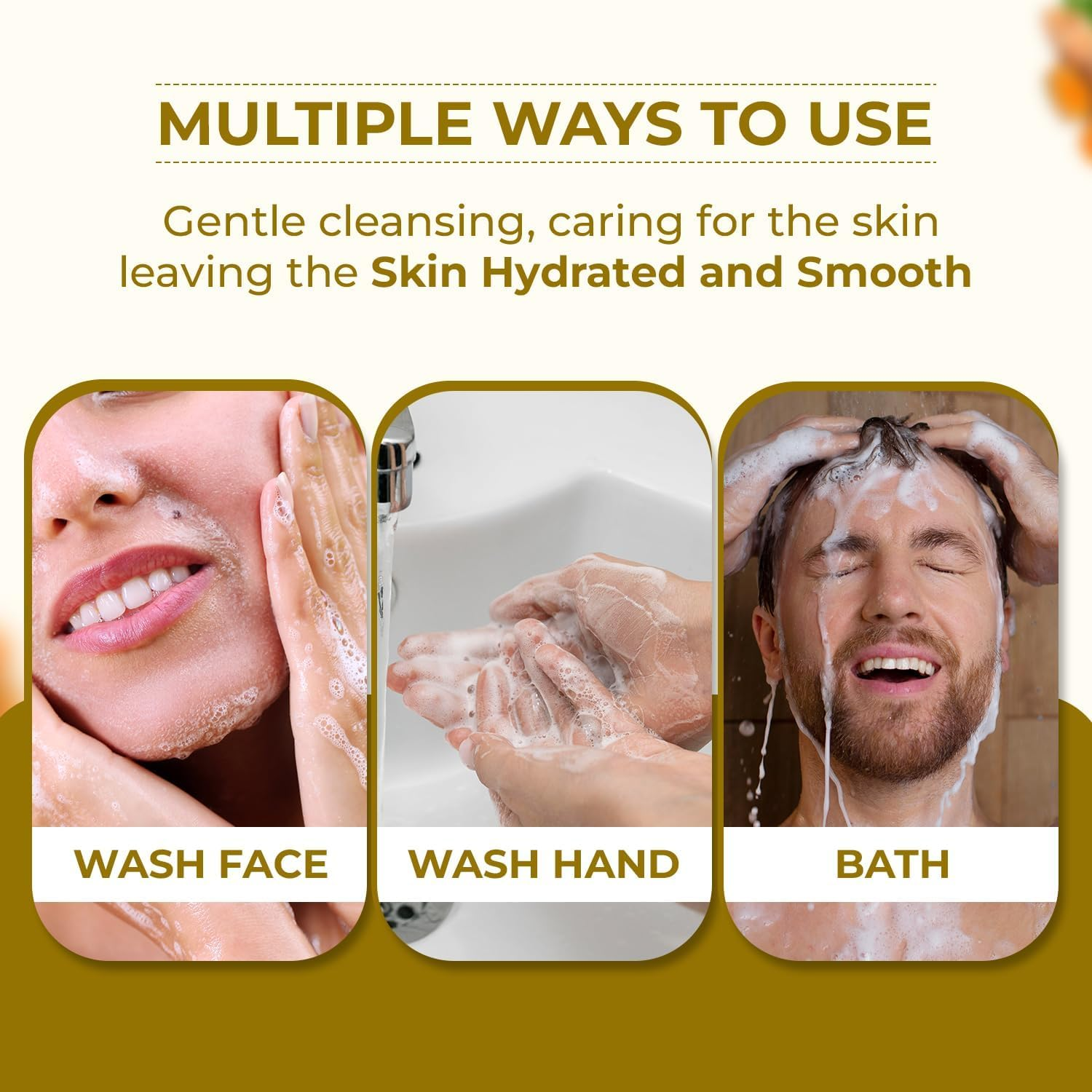 Passion Indulge Ayurvedic Turmeric Handmade Soap Bar &ndash; Pack of 3 | Natural Essential Oil | Deep Cleansing & Moisturizing | for All Skin Types image number 5