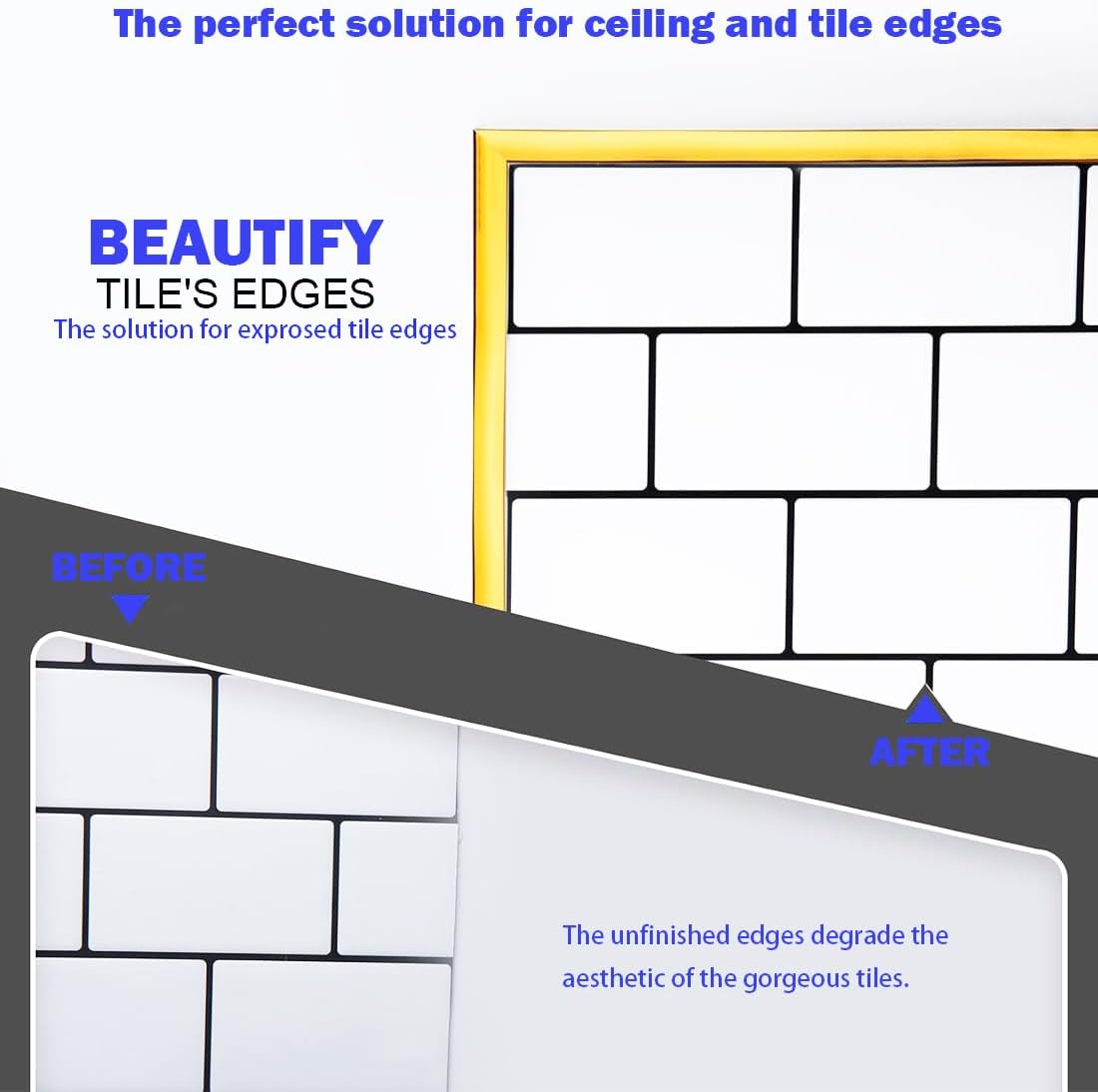 16.4 Ft Peel and Stick Trim,Flexible Peel and Stick Trim Molding,Molding Trim for Wall Tile Edges,Kitchen,Ceilings,Backsplash and Mirrior Frame Decor(Gold) image number 3